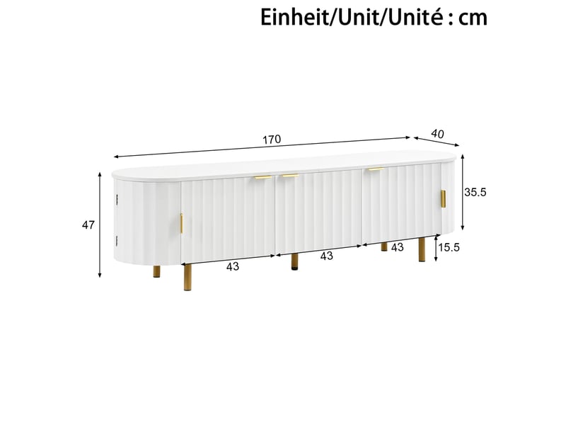  Meuble tv bas à 5 portes en mdf 170x40x47 cm blanc  - Conforama C