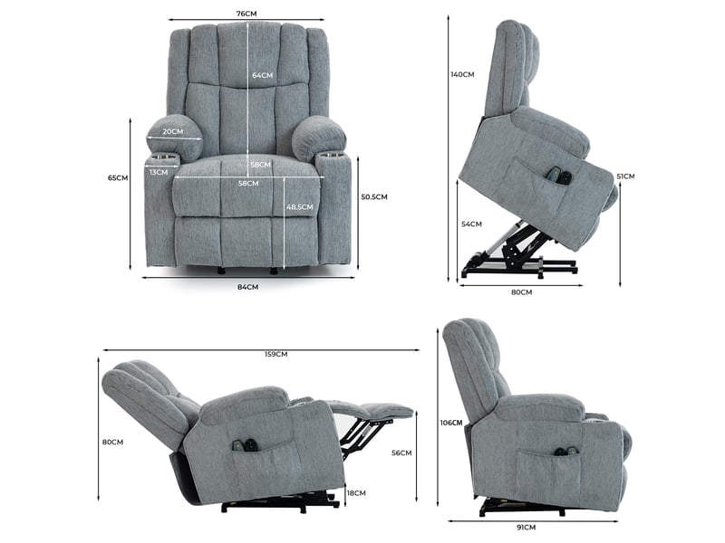  Fauteuil relax électrique en velours gris clair avec massage et fonction releveur W3478S00002 - Conforama C