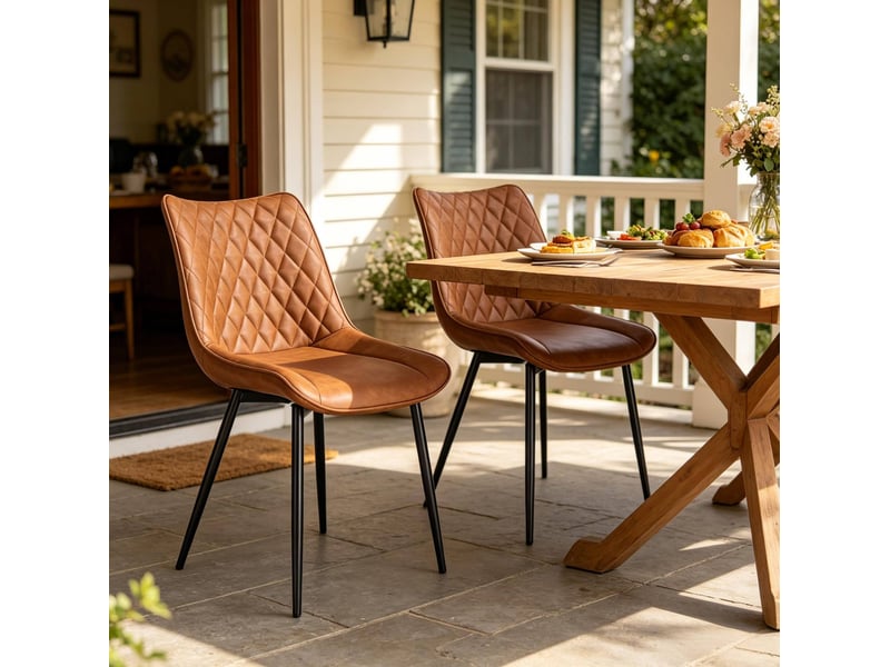  Lot de 2 chaises de salle à manger 46 46,5×40,5×85,5cm, ssier confortable polyuréthane acier marron clair  - Conforama E