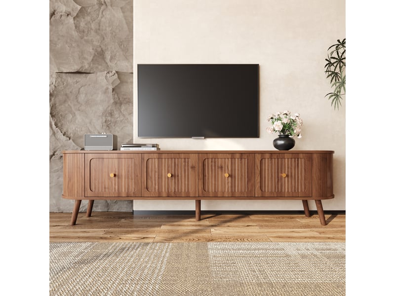  Meuble tv noyer 180 cm vintage bois 4 portes poignées dorées  - Conforama B