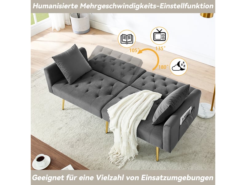  Canapé 2 places, canapé de salon, en velours, gris, dossier réglable 3 positions, 2 coussins inclus, design moderne, pieds en métal  - Conforama D