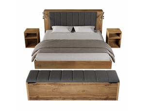 Lit avec rangement 160x200 cm <strong>DESVIAE</strong>  <strong></strong> coloris bois clair