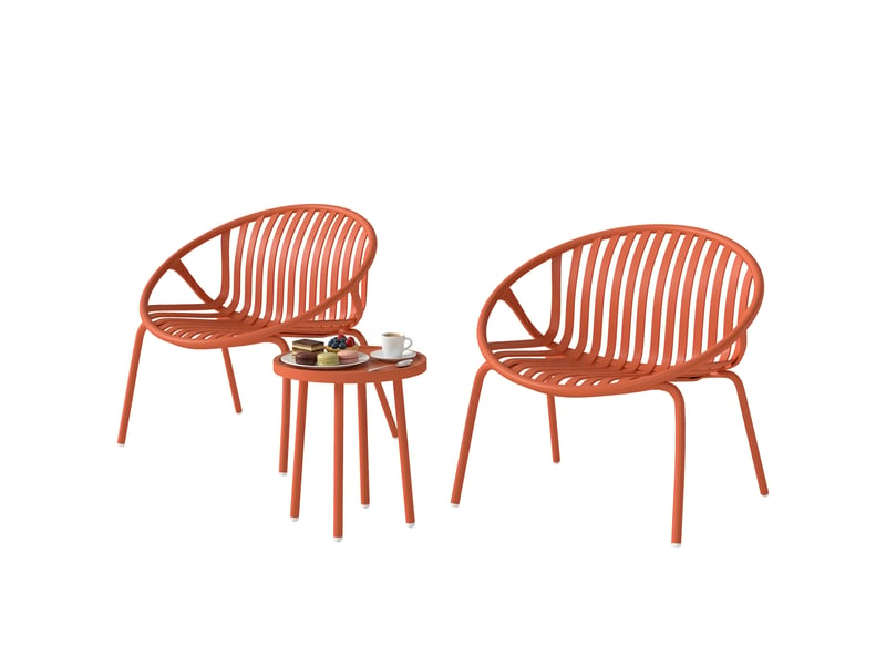  Salon de jardin bistrot 3 pièces 2 chaises empilables et table métal rouge brique  - Conforama B