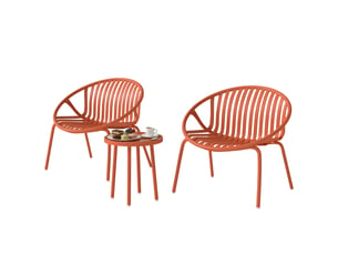 Salon de jardin bistrot 3 pièces 2 chaises empilables et table métal rouge brique