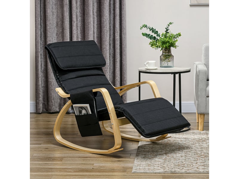  Fauteuil de relaxation avec repose-pieds, lin, 67x110x91cm, noir  - Conforama C
