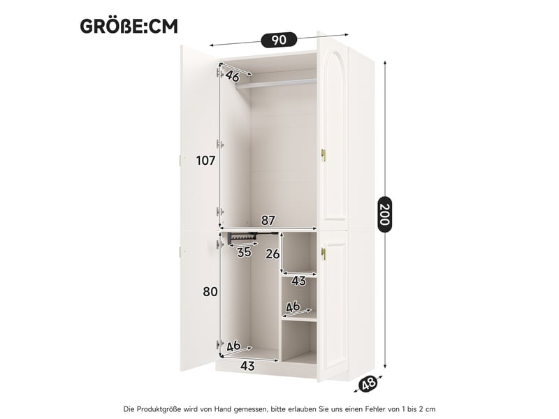 Armoire 90 x 48 x 200 cm avec 2 penderies et 3 compartiments, meuble haut multifonction à portes battantes, rangement moderne pour chambre ou chambre d’enfant - blanc OPULERANE TRADING LTD - Conforama D