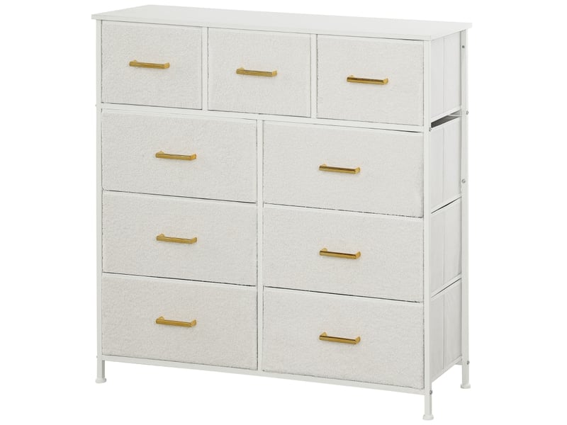  Commode,100x30x99 cm,9 tiroirs,tissu,blanc crème  - Conforama A