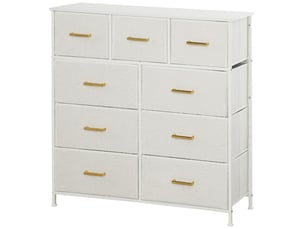 Commode,100x30x99 cm,9 tiroirs,tissu,blanc crème