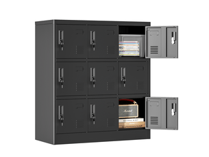 Armoire métallique 9 portes 100x90x40 cm – noir – serrures individuelles, casiers ventilés pour bureau