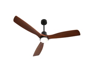 Ventilateur de plafond 150 cm éclairage led 3 pales bois massif noyer et noir réversible 6 vitesses télécommande silencieux