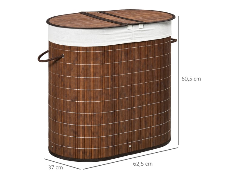  Panier à linge 100l 62,5x37x60,5 cm avec couvercle et 2 sacs marron  - Conforama D