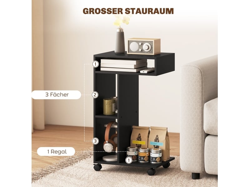  Desserte de cuisine en c avec 3 niches et 4 roulettes dont 2 freinées, rangement ouvert noire 40 × 30 × 69 cm  - Conforama E