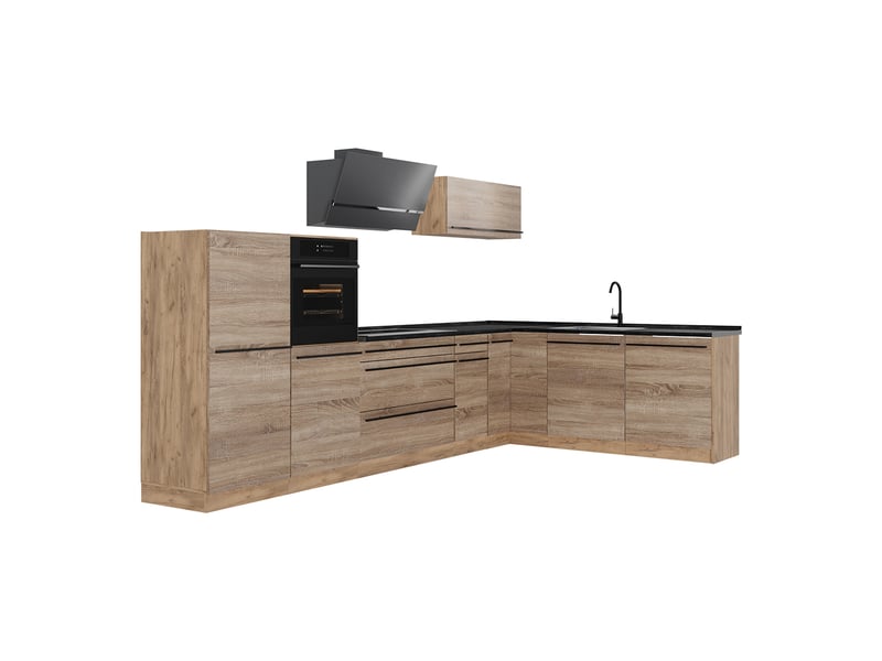 Vicco cuisine en angle, sonomachêne doré, 347 x cm plan de travail anthracite - Conforama A