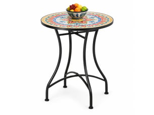 Table de jardin ulevr ronde à plateau mosaïque ø 60 cm, structure en métal, carreaux de céramique rouges, bleus et blancs