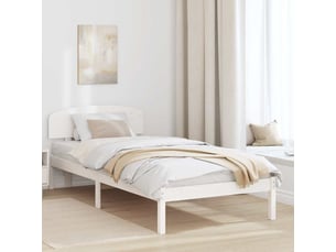 Lit adulte, lit simple, cadre de lit avec tête de lit blanc 90x190cm pin massif cf2218