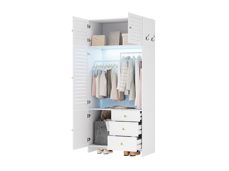  Armoire 90x50x200 cm avec éclairage led et 3 tiroirs blanc  - Conforama A