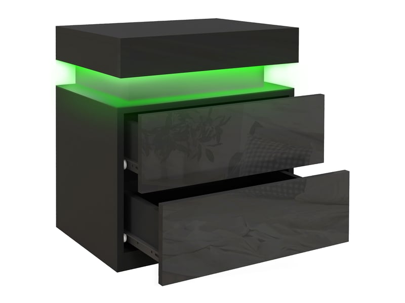  Table de chevet avec éclairage led, 2 tiroirs et commande par application, idéale pour la chambre ou le salon, 45 x 35 x 52 cm, noire  - Conforama B