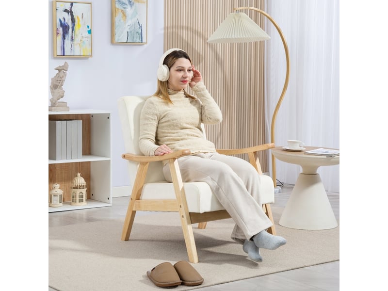  Fauteuil avec accoudoirs rembourré, polyester blanc crème  - Conforama D