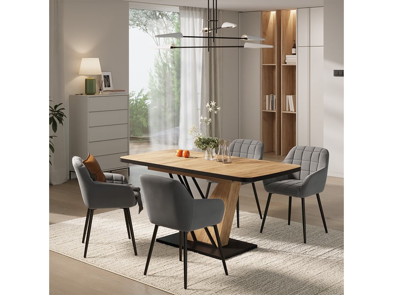  Vicco ensemble de table à manger, chêne de force doré, 120x80cm avec 4 chaises de salle à manger  - Conforama C