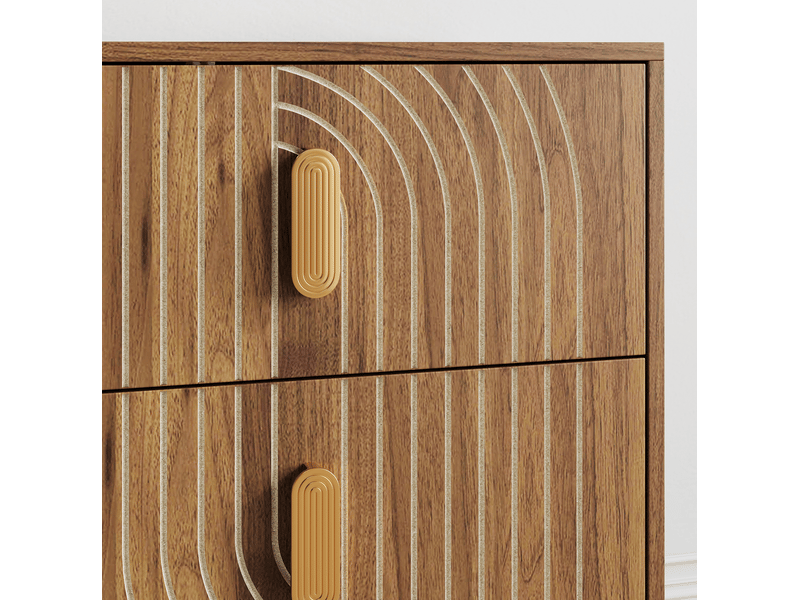 Table de chevet bohème 48 x 38 x 56 cm en mdf marron, 2 tiroirs et décor géométrique, pour chambre adulte  - Conforama D