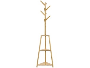 Portemanteau sur pied en bois bambou portant à vêtements 8 patères 3 étagères naturel 46 x 46 x 175 cm
