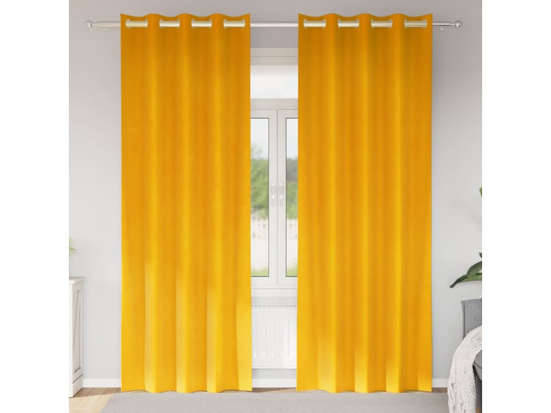 Lot de 2 rideaux, rideaux de fenêtre jaune moutarde 140 x 225 cm velours cf44082 - Conforama B