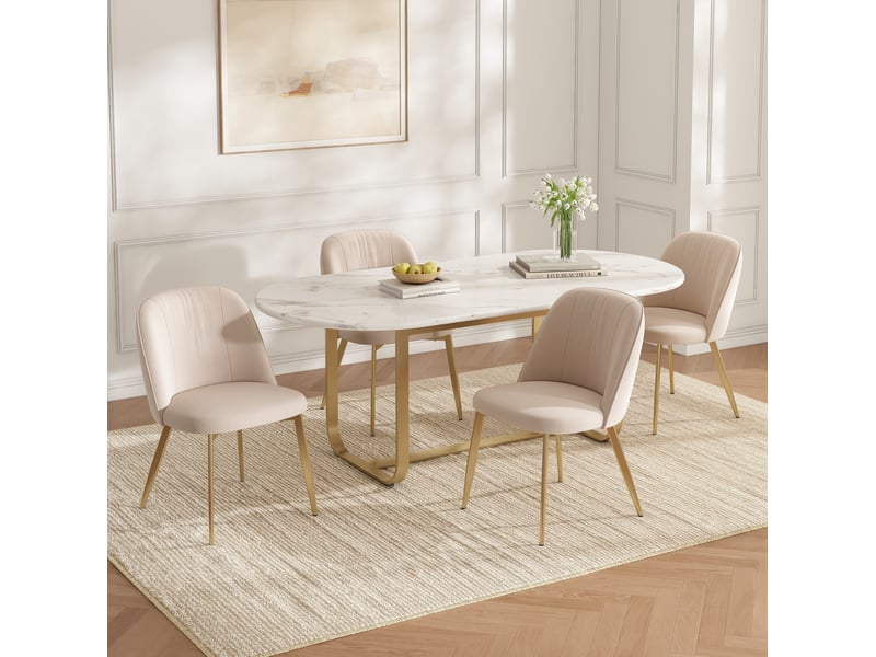  Lot de 6 chaises salle à manger 53x50x80cm, pour salon, cuisine, dossier ergonomique, confort contemporain, beige+doré, métal  - Conforama D