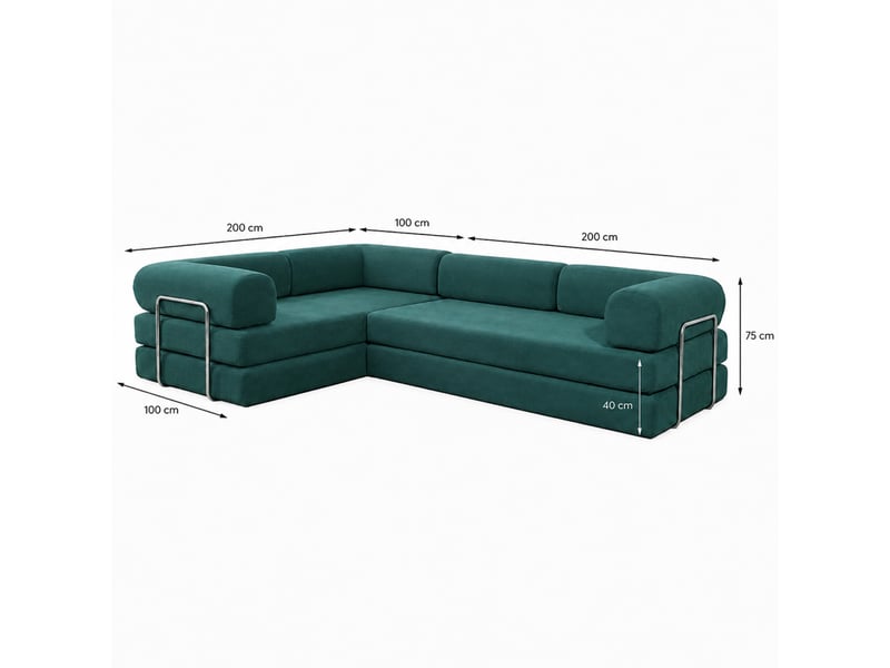  Canapé compressé convertible 5 places à mémoire de forme en velours côtelé vert barry  - Conforama C