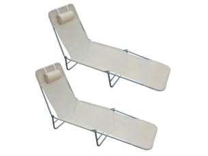 Ensemble de 2 chaises longues pliantes avec dossier inclinable à 4 positions, métal et tissu mesh, beige