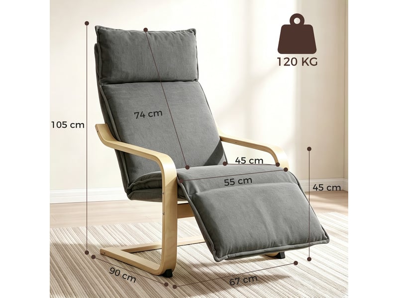  Fauteuil lounge, fauteuil de salon avec repose-pieds, gris foncé moderne  - Conforama E