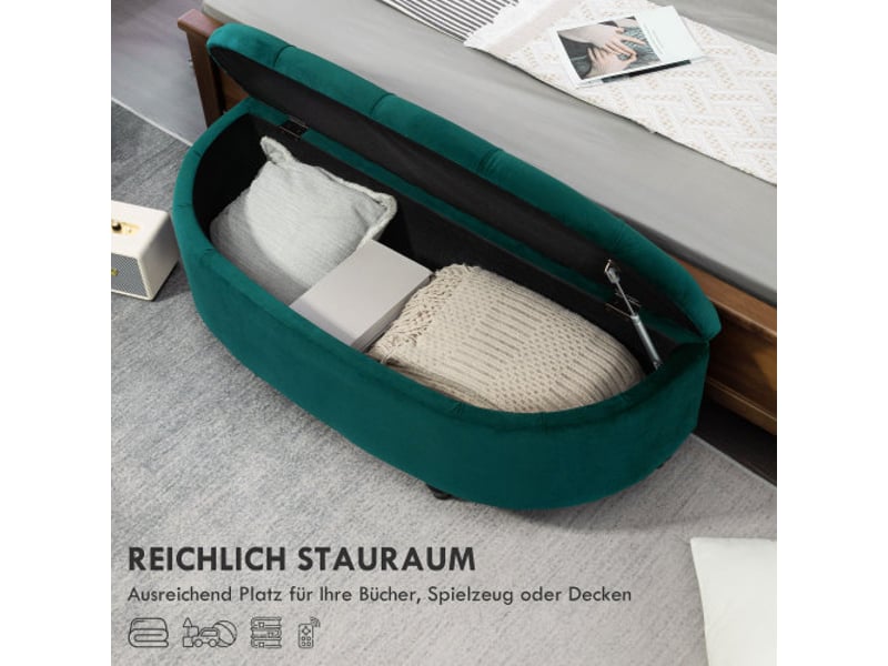  Banquette coffre vert foncé en velours, rangement, couvercle relevable, bois d’hévéa, 120 x 46 x 42 cm  - Conforama C