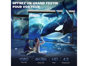 Écran vidéoprojecteur 84 pouces, 4:3 4k hd écran de projection motorisé et électrique, écran de projection tv et home cinéma, panneau de commande et télécommande, montage mural ou plafond