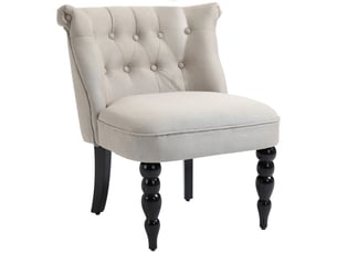 Fauteuil capitonné en tissu aspect lin pieds bois beige 67 x 67 x 78 cm