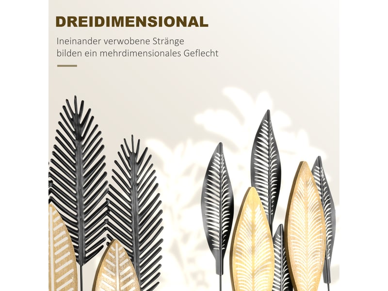  Lot de 2 tableaux muraux 3d, feuilles en métal noir et naturel 40x46 cm, déco moderne salon et chambre  - Conforama D