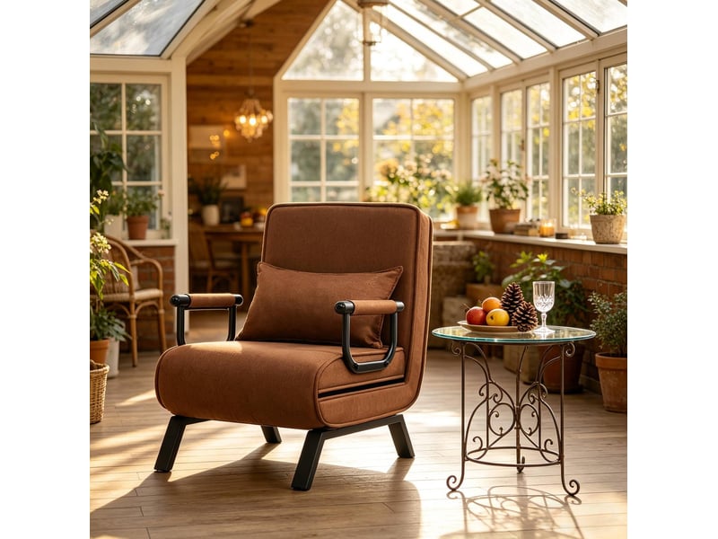  Fauteuil-lit convertible 3 en 1 marron, dossier réglable sur 5 positions, 150 kg  - Conforama B