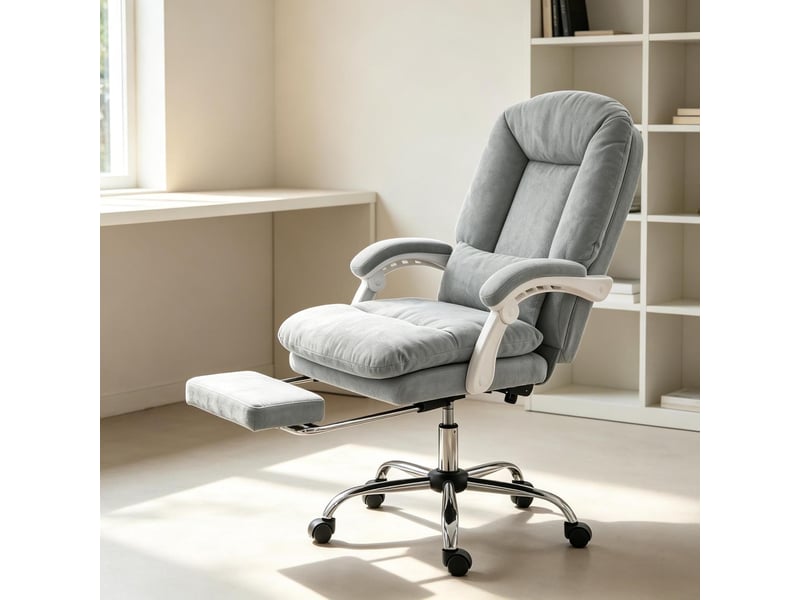  Fauteuil de bureau avec repose-pieds velours gris 64 x 70 x 108-116 cm T5828P549236 - Conforama B
