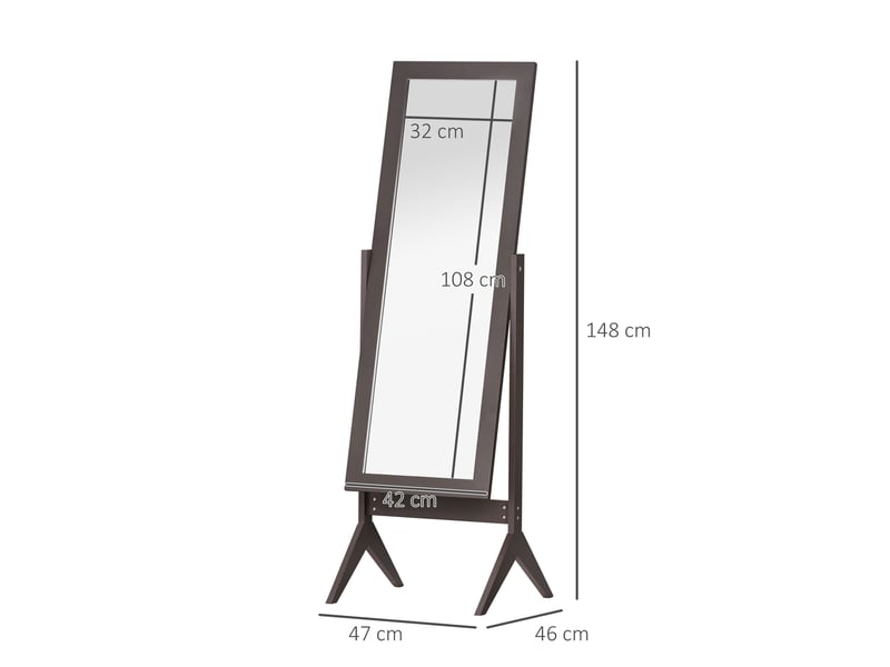  Miroir en pied grand miroir de sol réglable inclinaison pour dressing chambre dim. 47l x 46l x 148h cm en café  - Conforama C