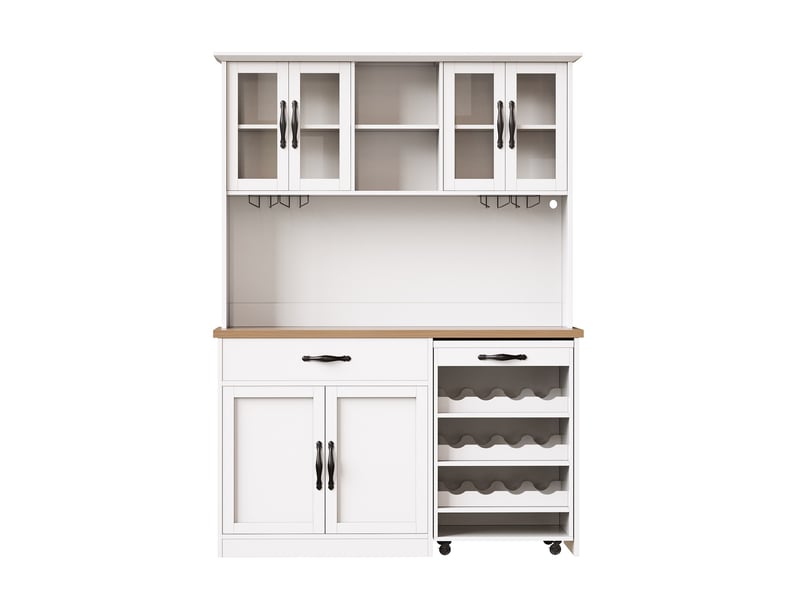  Buffet de cuisine 140x38x180 cm – blanc – chariot amovible, led réglable et range-bouteilles 9 bouteilles  - Conforama C