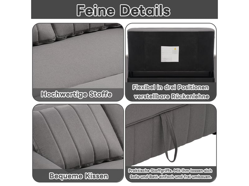  Canapé lit convertible 2 places, canapé lit en tissu lin, canapé 2 places gris antique avec dossier réglable, 127x75x94 cm  - Conforama R