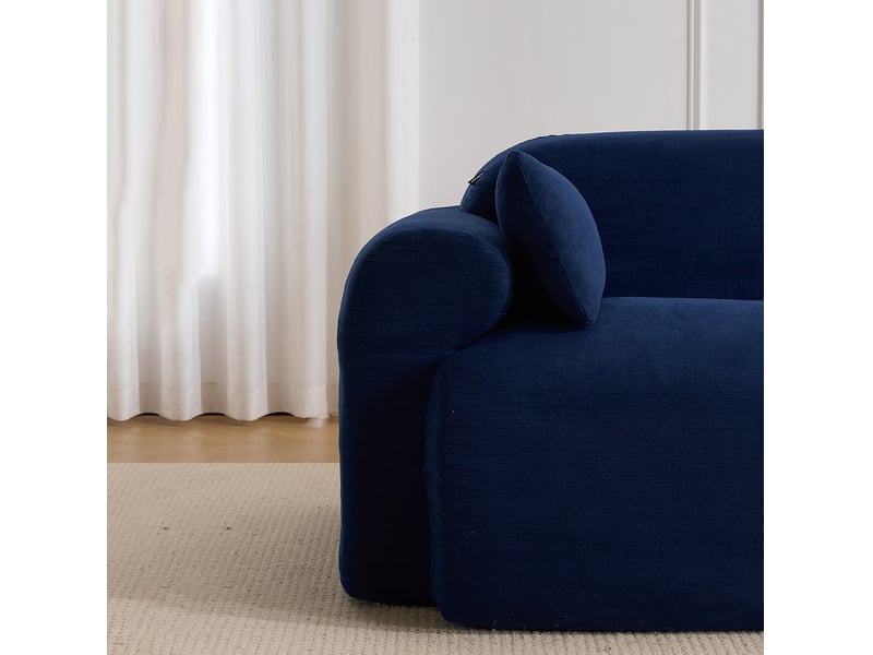Canapé fixe 2 places 186x95x76 cm bleu foncé en velours côtelé, mousse, format compact pour salon - Conforama E