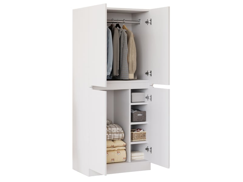 Armoire avec 2 portes, penderie et compartiments intérieurs de rangement pour chambre, en bois blanc, 70 × 40 × 170 cm - Conforama A