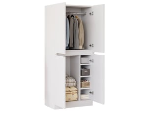 Armoire avec 2 portes, penderie et compartiments intérieurs de rangement pour chambre, en bois blanc, 70 × 40 × 170 cm