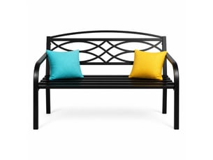 Banc de jardin en métal 127,5 x 49,5 cm – noir – dossier ergonomique, accoudoirs et finition résistante