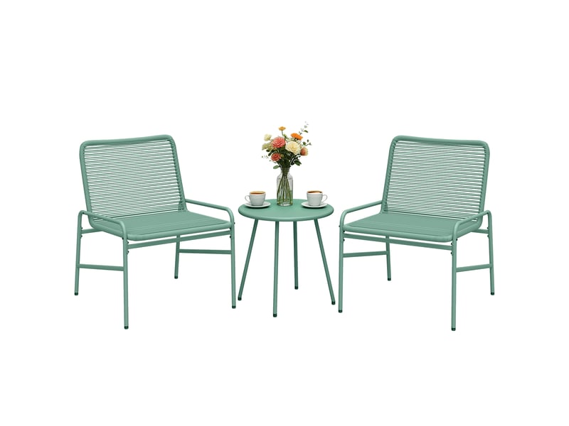 Salon de jardin extérieur 3 pcs en résine tressée et acier, table ronde avec 2 chaises, vert - Conforama B
