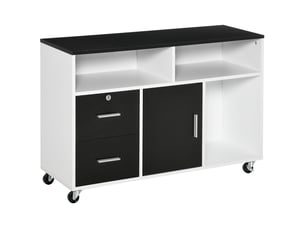 Meuble de bureau auxiliaire à roulettes, classeur avec étagères et tiroirs, rangement multifonction, 100 x 35 x 65 cm, noir et blanc