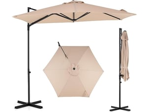 Parasol déporté hexagonale à pied, hauteur 240 cm | pivotant à 360°, manivelle, toile inclinable à double couche, parasol de jardin extérieur