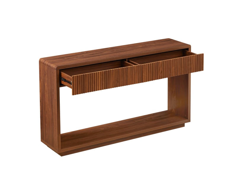  Console d’entrée 150x35x85 cm avec 2 tiroirs et niche ouverte, noyer  - Conforama R