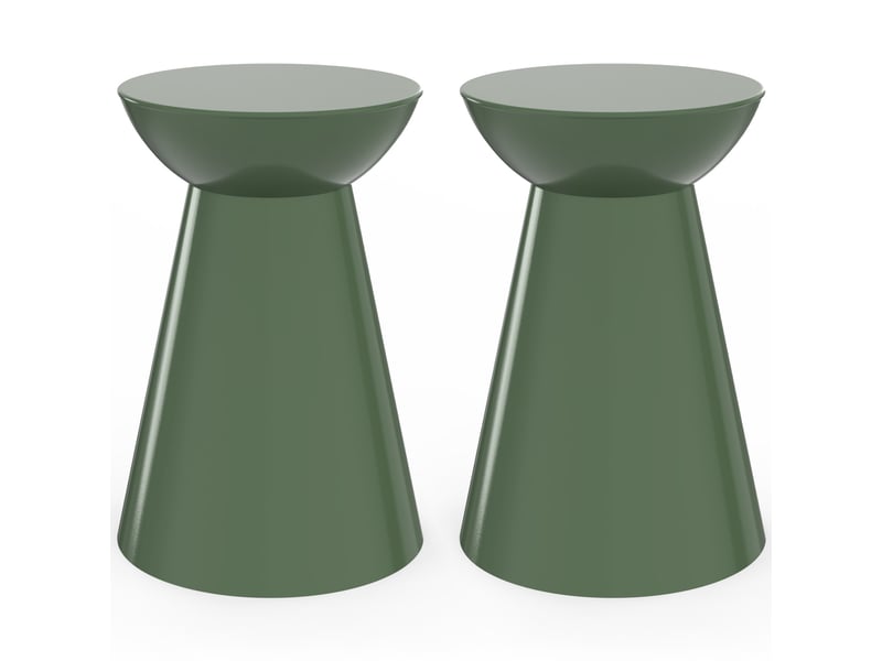  Lot de 2 tables d'appoint rondes, bouts de canapé, tables de chevet odette 30 cm métal vert kaki  - Conforama A
