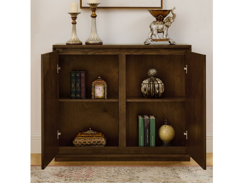  Buffet et enfilade à 2 portes rainurées en v, avec ouvertures pour prises, pour salon, en bois et mdf marron  - Conforama B