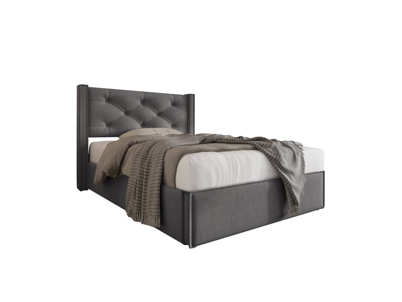  Lit coffre 1 place 90x200 cm à sommier relevable en coton gris  - Conforama A